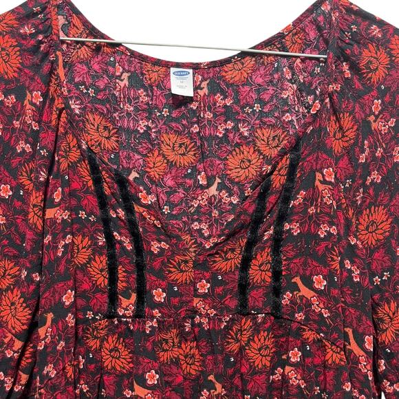 Old Navy Women’s Floral Boho Peasant Blouse M | Long Sleeve Tassel Top - Picture 11 of 14